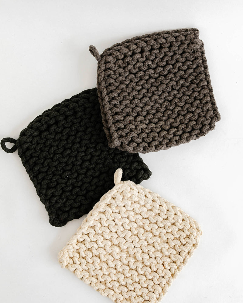 Cotton Crocheted Pot Holder, Dark Grey – Domaci