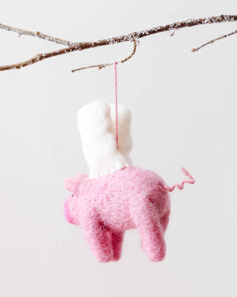 Hand Felted Flying Pig Ornament