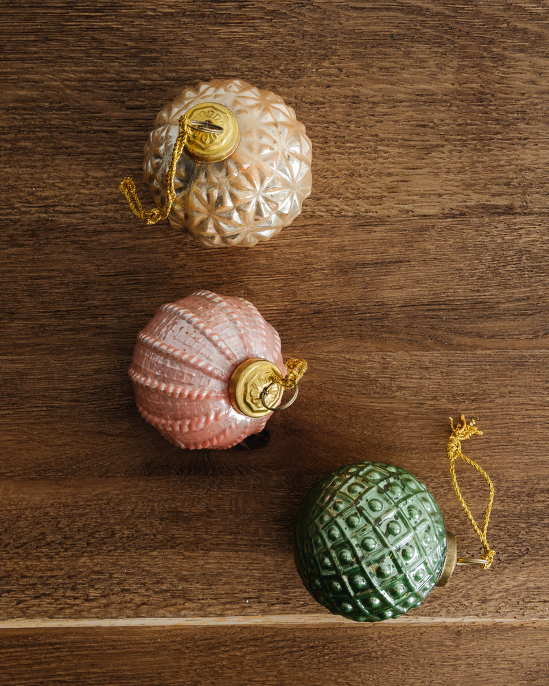 Paloma Embossed Glass Ornaments (Set of 3)