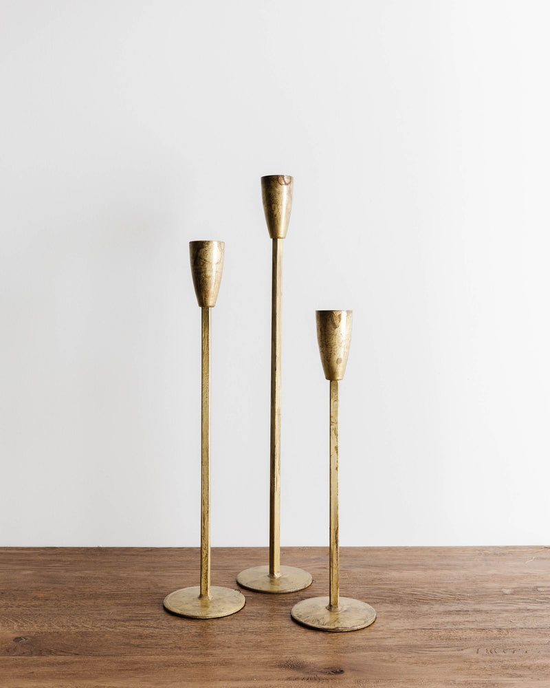 Tall Antique Gold Metal Taper Holders (Set of 3)