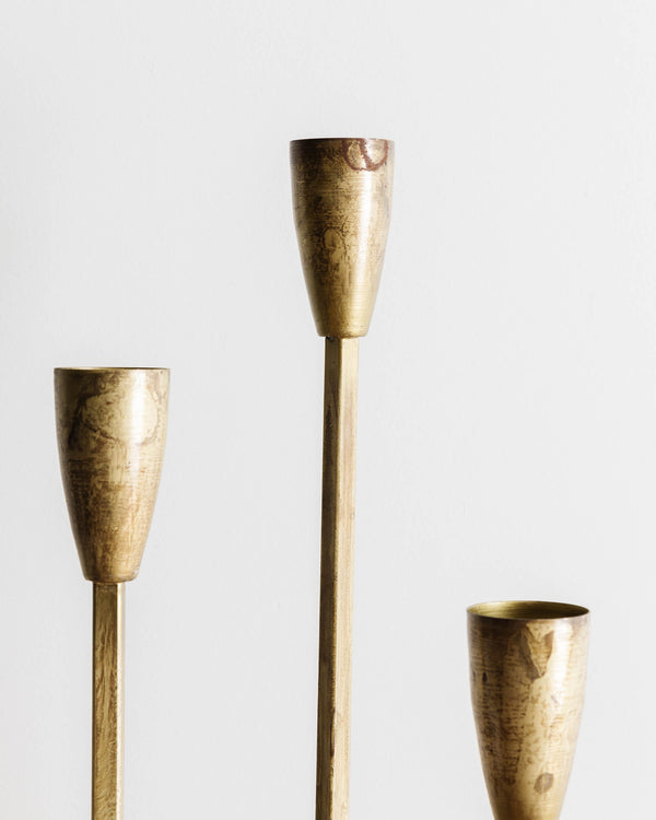 Tall Antique Gold Metal Taper Holders (Set of 3)