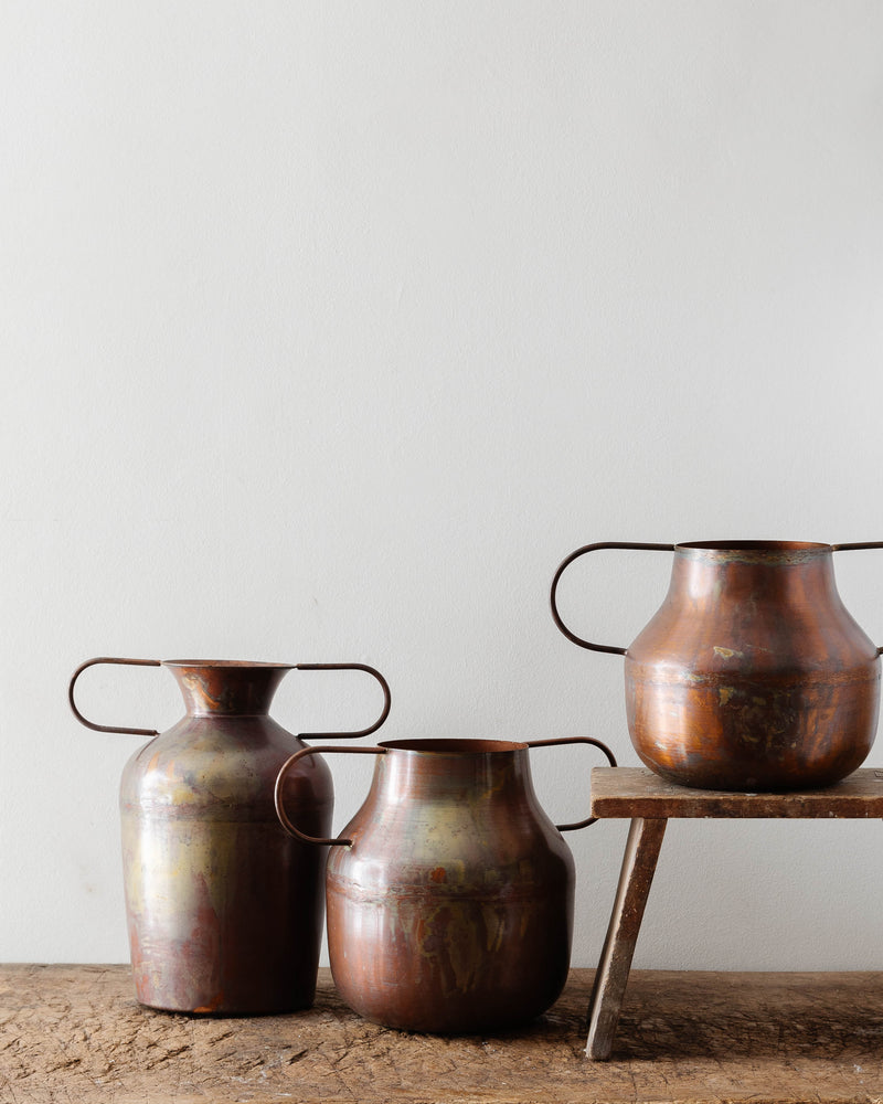 Scorched Copper Handled Vases