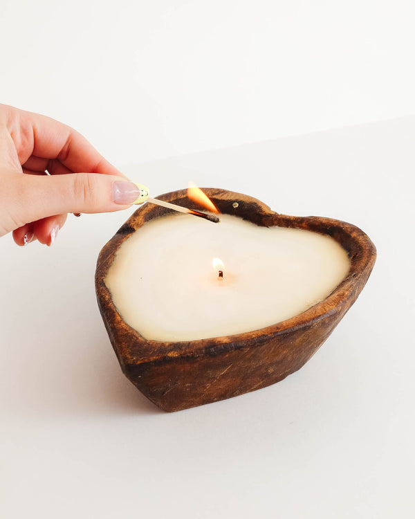 Hand Carved Wooden Heart Candle