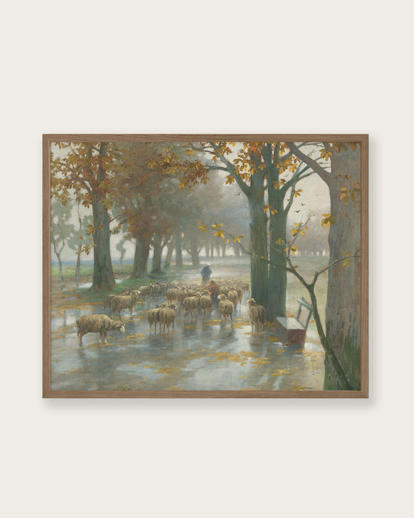 "Flock of Sheep on a Rainy Day" Art Print
