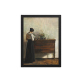 "Woman reading by dresser" Art Print