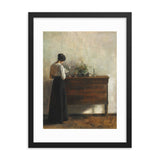 "Woman reading by dresser" Art Print