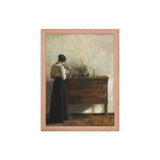 "Woman reading by dresser" Art Print