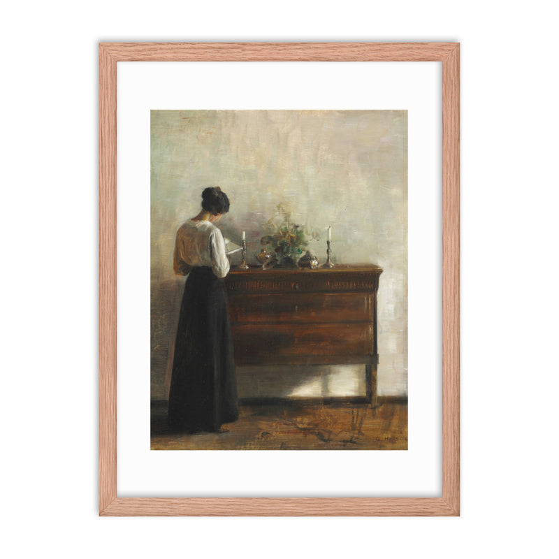 "Woman reading by dresser" Art Print