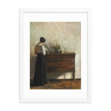 "Woman reading by dresser" Art Print