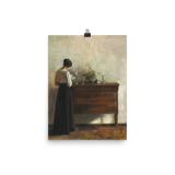 "Woman reading by dresser" Art Print