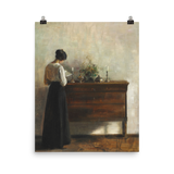 "Woman reading by dresser" Art Print
